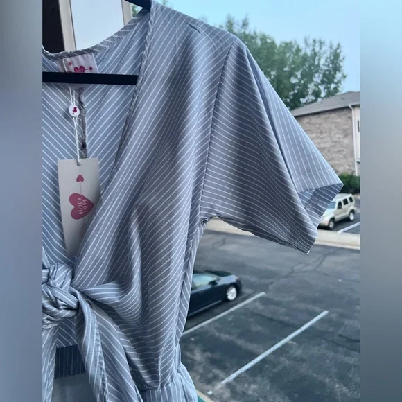 🆕BuddyLove Ilene Striped Cropped Jumpsuit XS Blue White Summer Boho Resort Wear - Picture 11 of 16